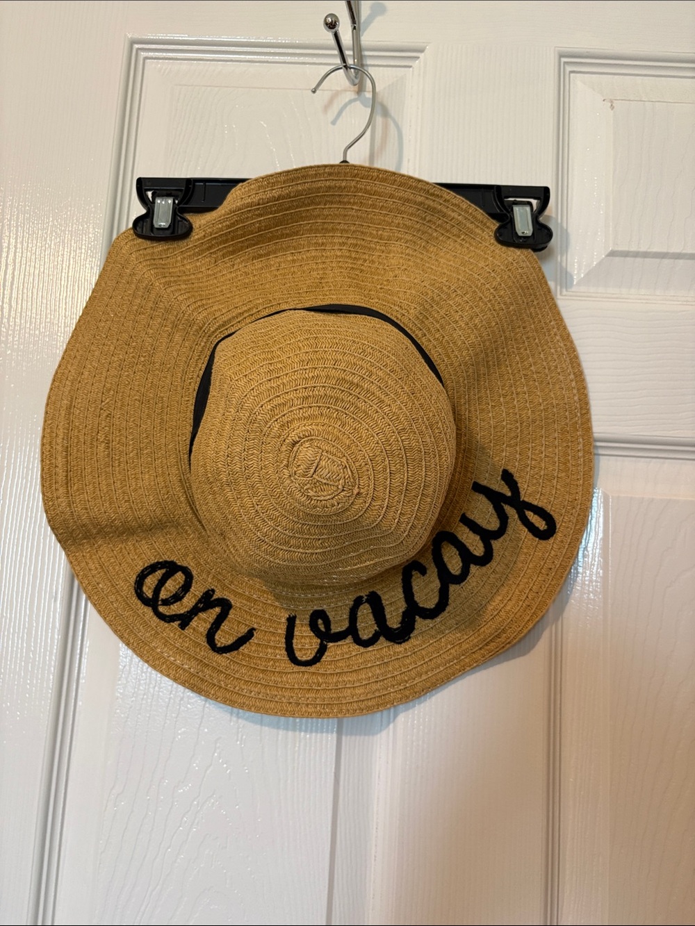 Women’s Straw Sun Hat - Tan "On Vacay" Embroidery